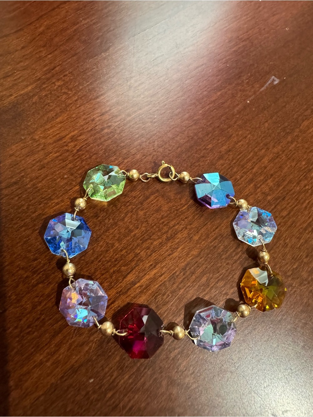 Source Unknown Multicolor Crystal Bracelet with Gold Beads